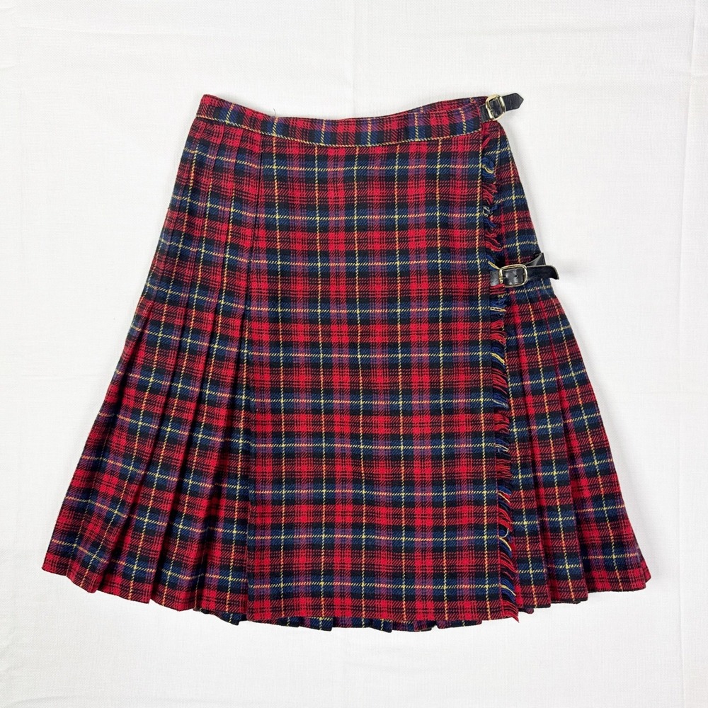 Vintage GAP Wool Tartan Wrap Kilt Skirt Womens 3 4 Red Plaid Italy Made 90s - Picture 7 of 7